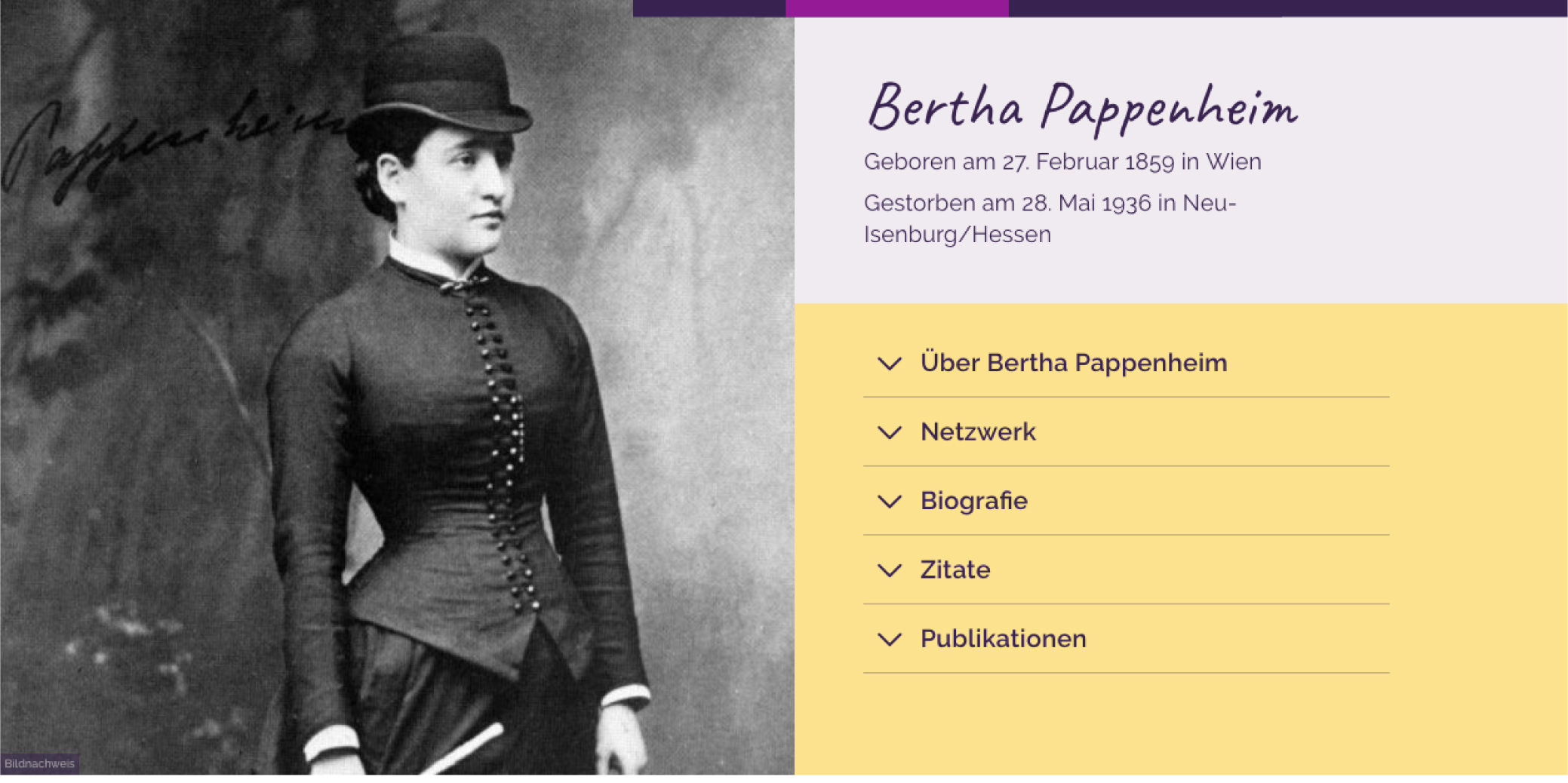 Profil der Akteurin Bertha Pappenheim