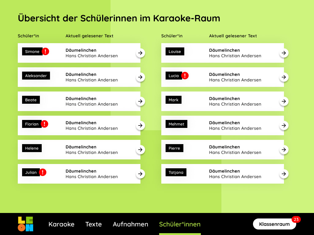 Überblick der Lehrkraft über die Aktivitäten der SchülerInnen im Karaokeraum