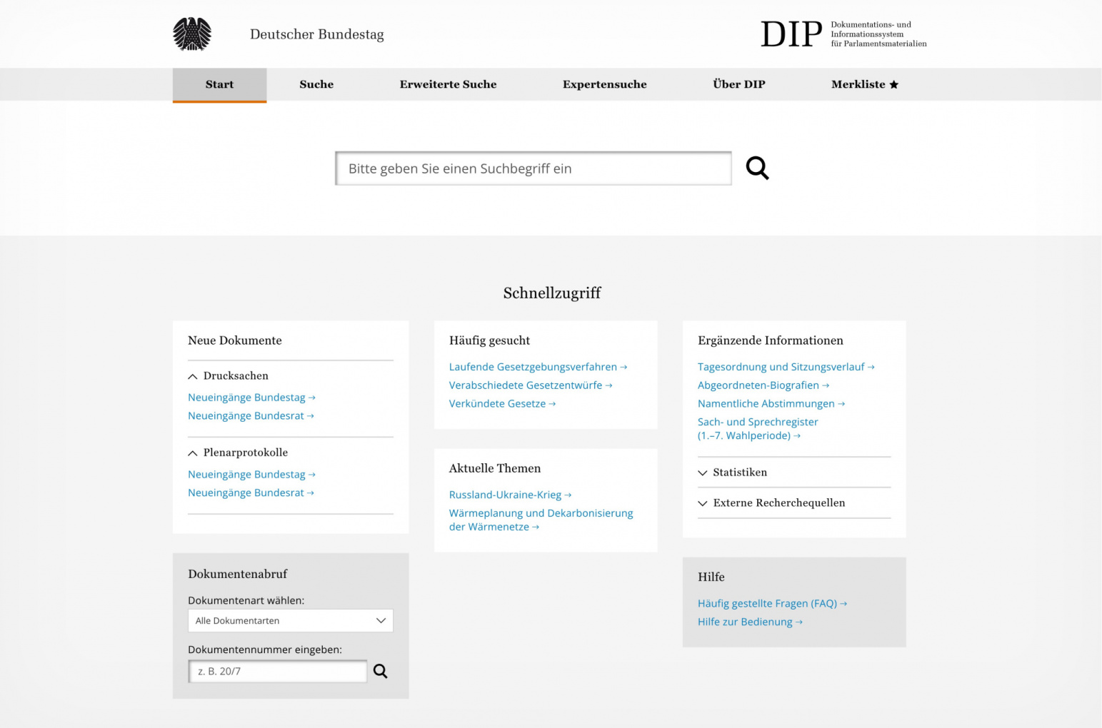 Startseite des Dokumentations- und Informationssystems des Deutschen Bundestages