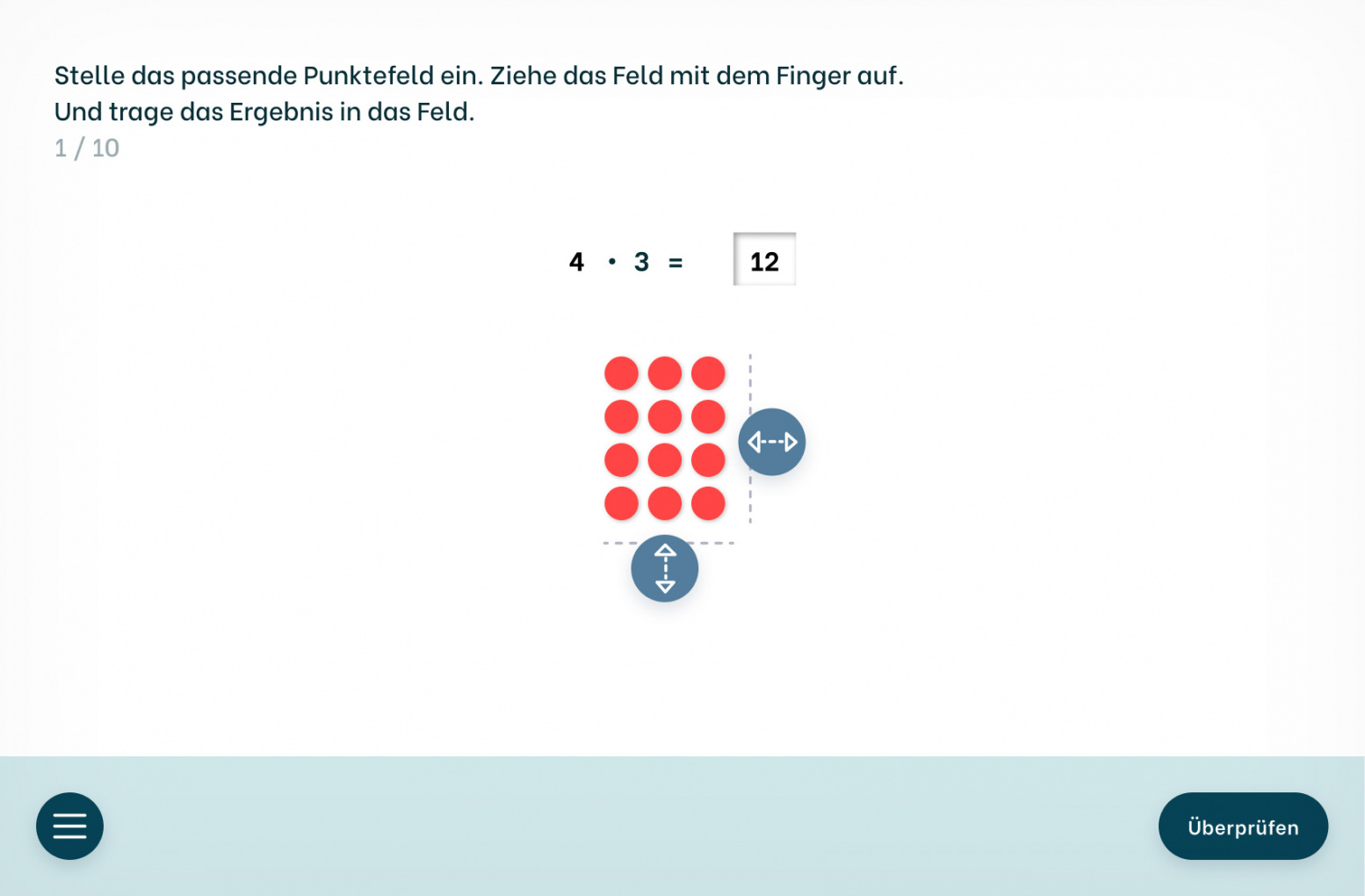 Mathematik-Lern-App divomath – Multiplikation mit dem Punktefeld