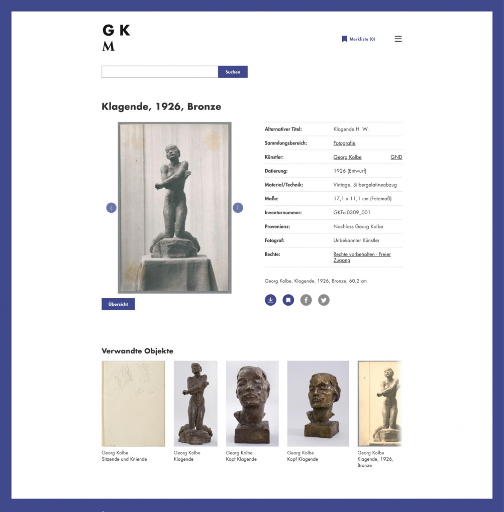 Objektdetail einer Skultur in der Online Sammlung des Georg Kolbe Museums